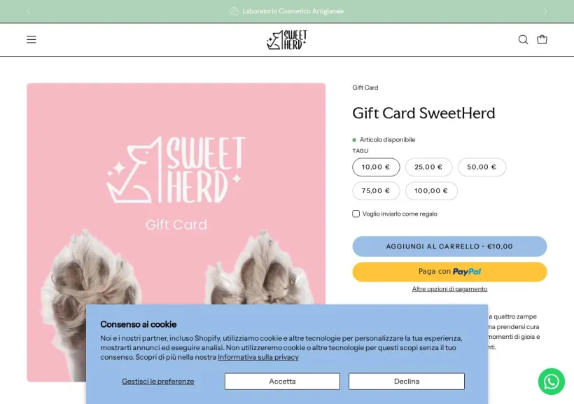 Schermata della pagina offerta di SweetHerd