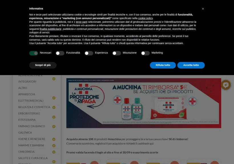 Schermata della pagina offerta di FarmaWeb