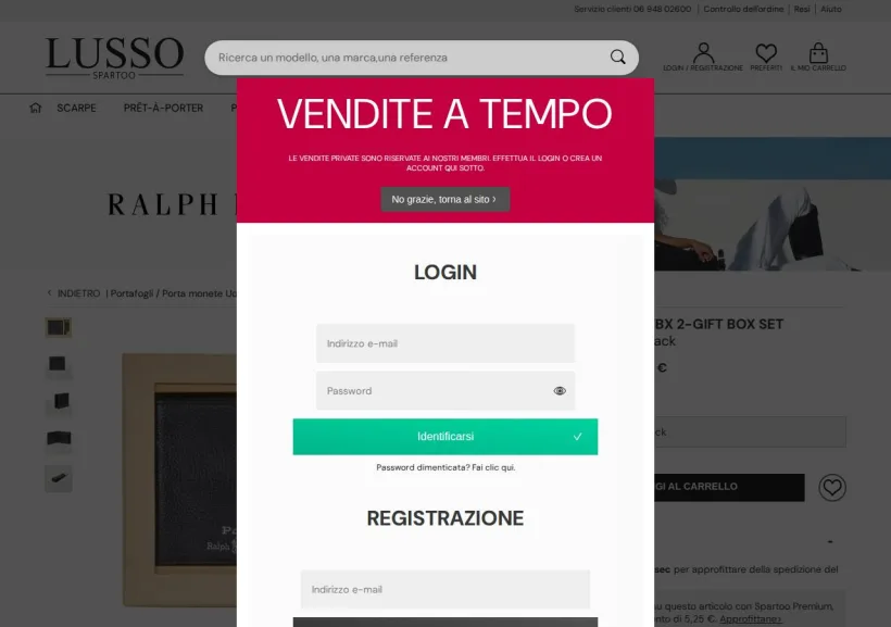 Schermata della pagina offerta di Spartoo