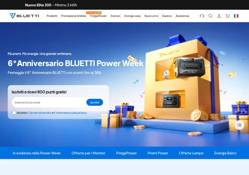 Schermata della pagina offerta di Bluetti