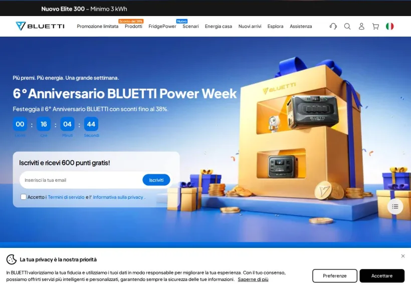 Schermata della pagina offerta di Bluetti