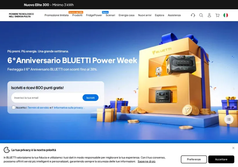 Schermata della pagina offerta di Bluetti