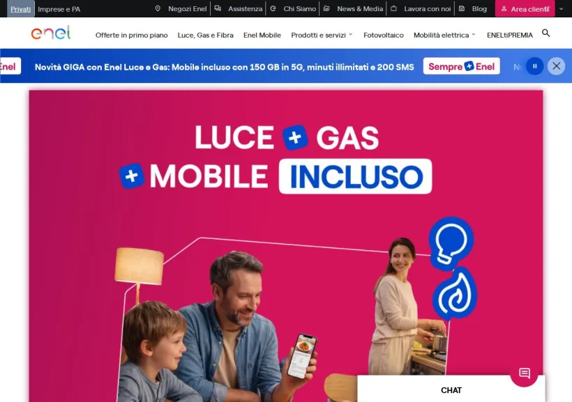 Schermata della pagina offerta di Enel