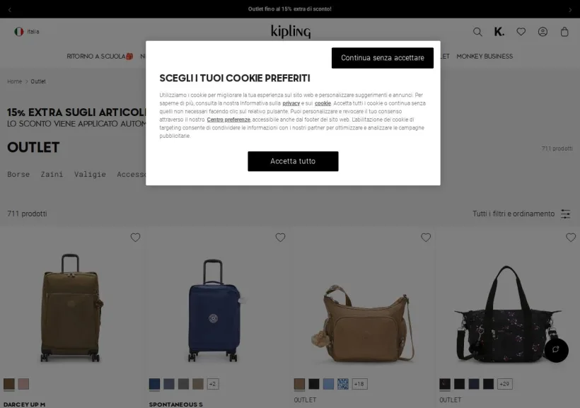 Schermata della pagina offerta di Kipling