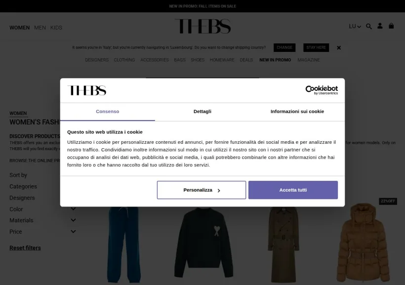 Schermata della pagina offerta di Thebs