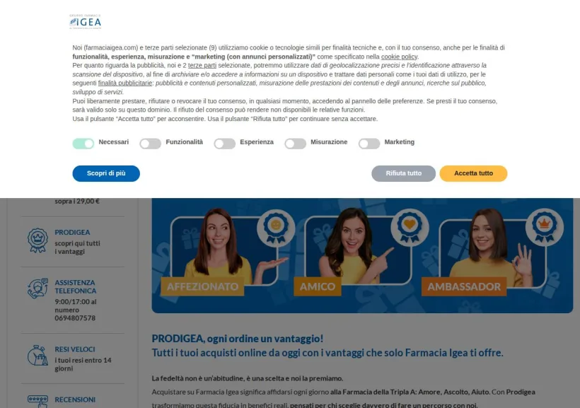 Schermata della pagina offerta di Farmacia Igea
