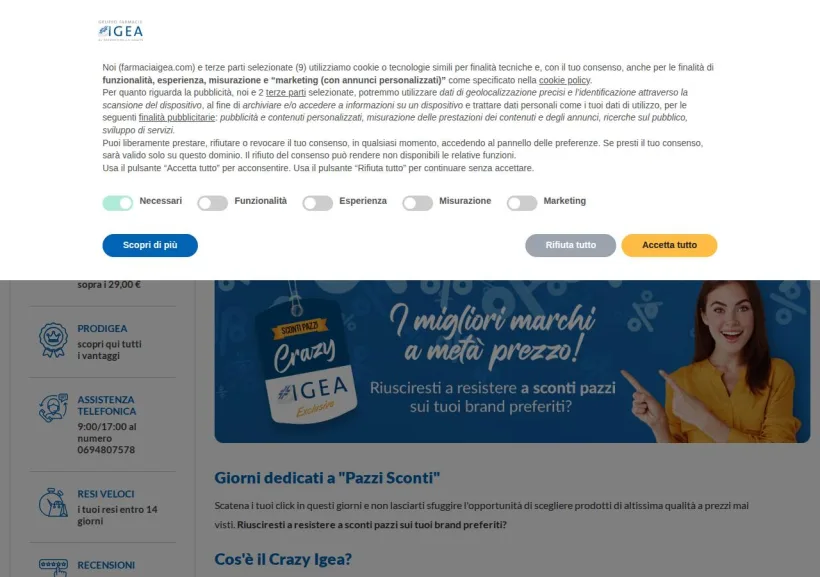 Schermata della pagina offerta di Farmacia Igea
