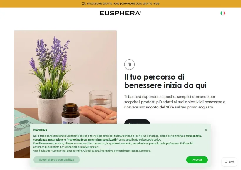 Schermata della pagina offerta di Eusphera