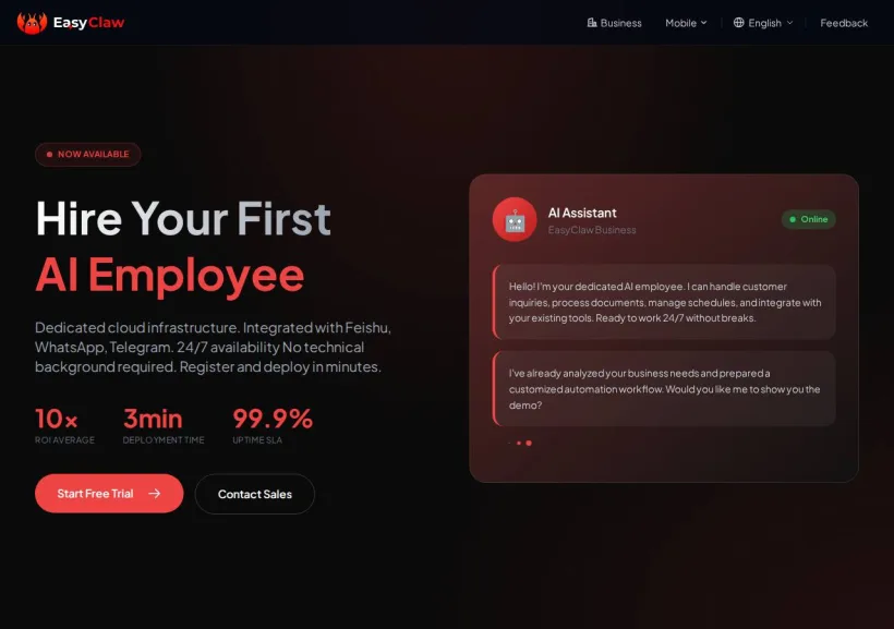 Schermata della pagina offerta di EasyClaw