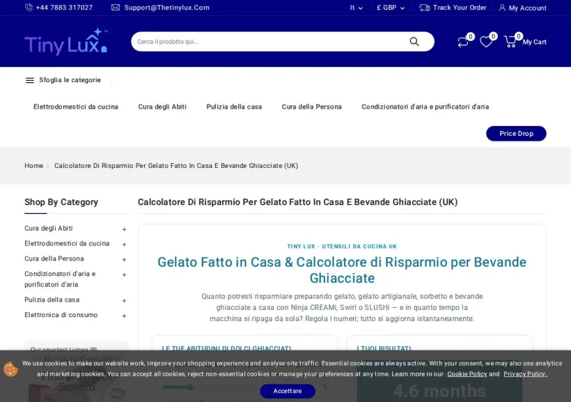 Schermata della pagina offerta di Tiny Lux Affiliate Programme