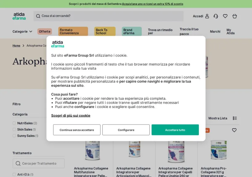 Schermata della pagina offerta di eFarma