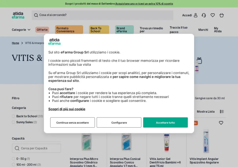 Schermata della pagina offerta di eFarma