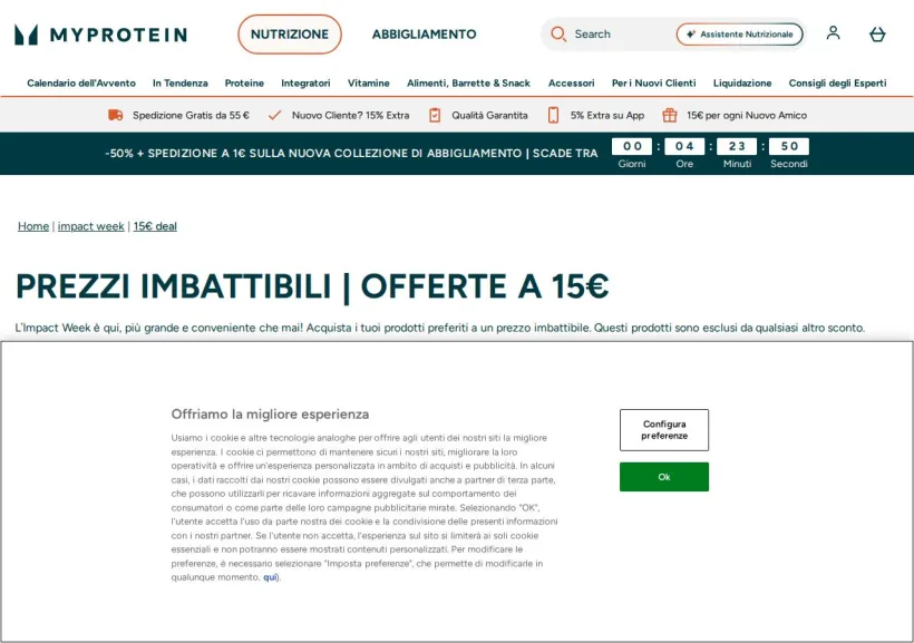 Schermata della pagina offerta di MyProtein