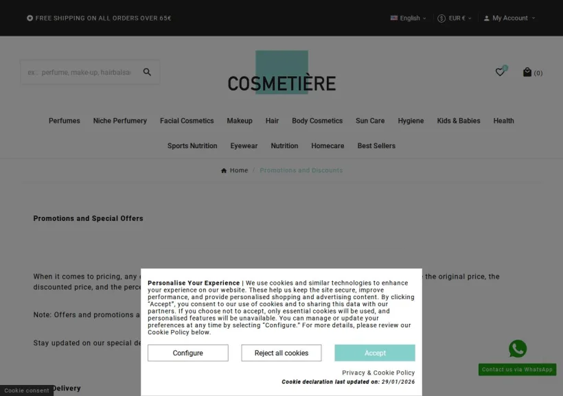 Schermata della pagina offerta di Cosmetière