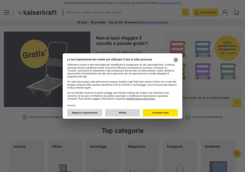 Schermata della pagina offerta di Kaiser Kraft