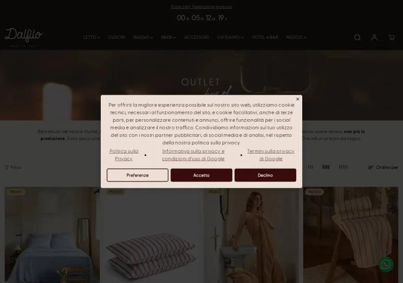 Schermata della pagina offerta di Dalfilo
