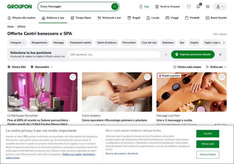Schermata della pagina offerta di Groupon