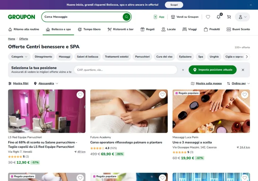Schermata della pagina offerta di Groupon