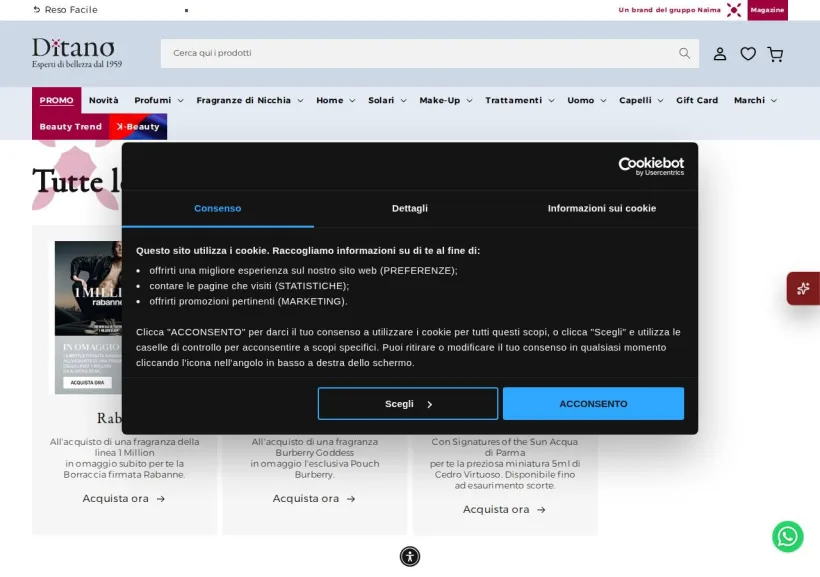 Schermata della pagina offerta di Ditano Profumeria
