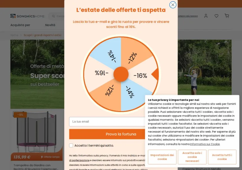 Schermata della pagina offerta di Songmicshome