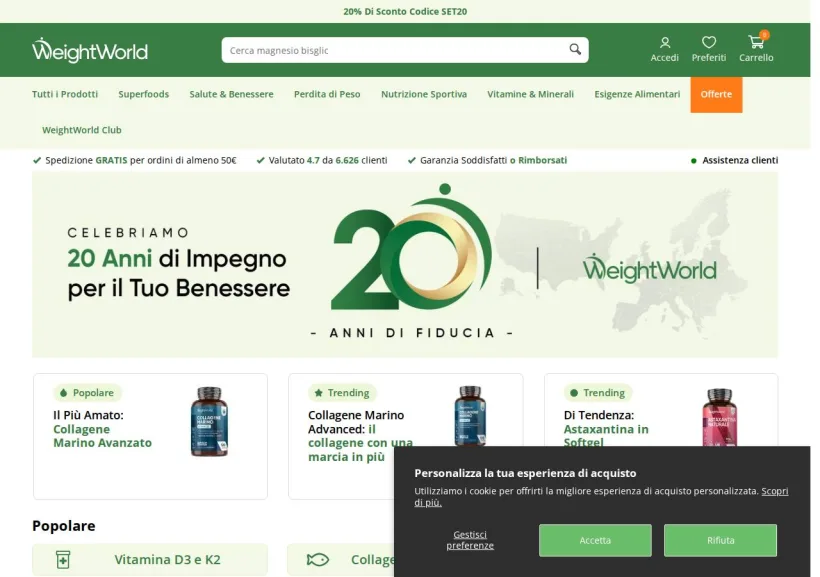 Schermata della pagina offerta di WeightWorld