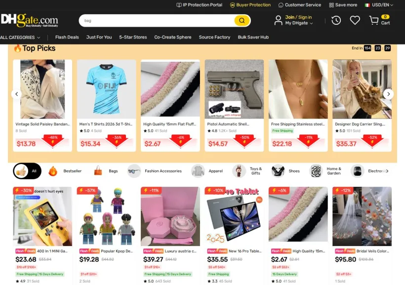 Schermata della pagina offerta di DHgate