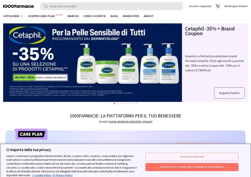 Schermata della pagina offerta di 1000Farmacie