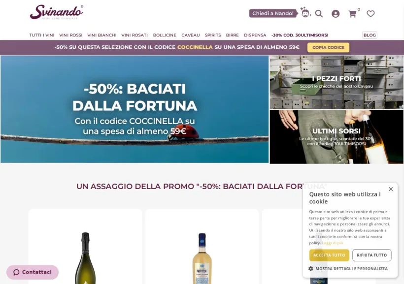 Schermata della pagina offerta di Svinando