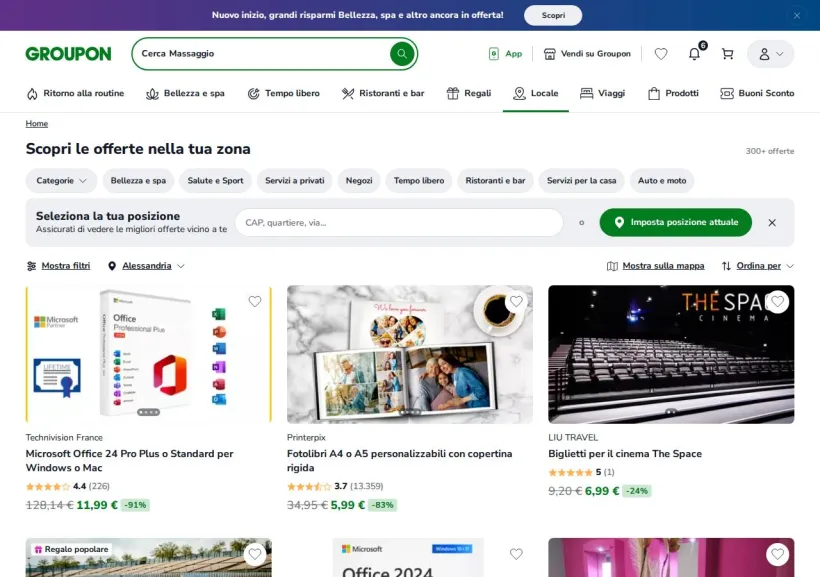 Schermata della pagina offerta di Groupon