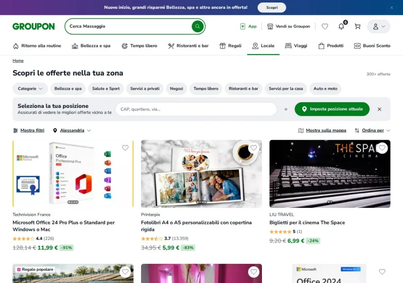 Schermata della pagina offerta di Groupon