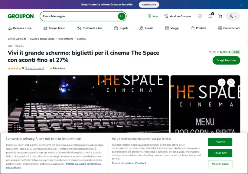 Schermata della pagina offerta di Groupon