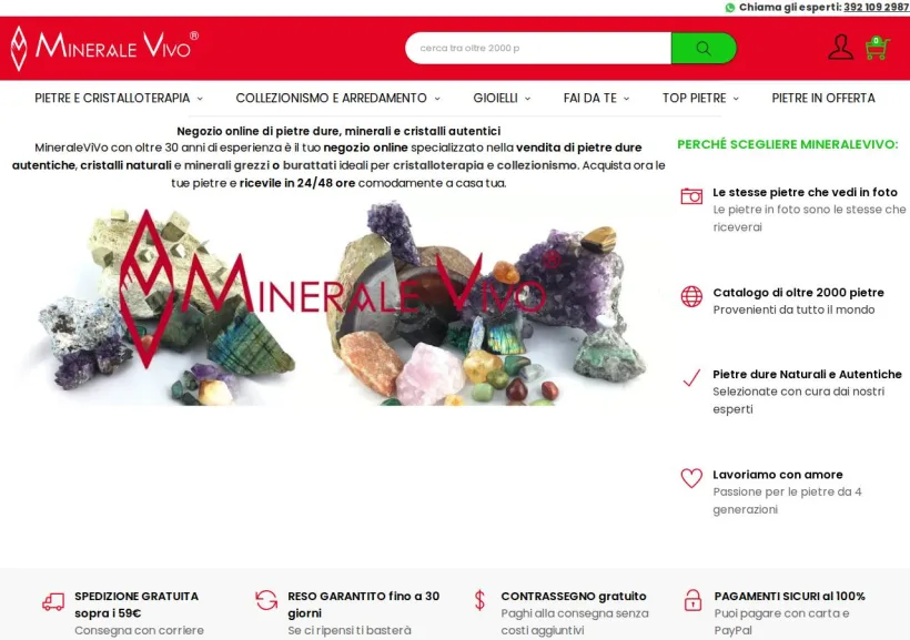 Schermata della pagina offerta di Minerale Vivo