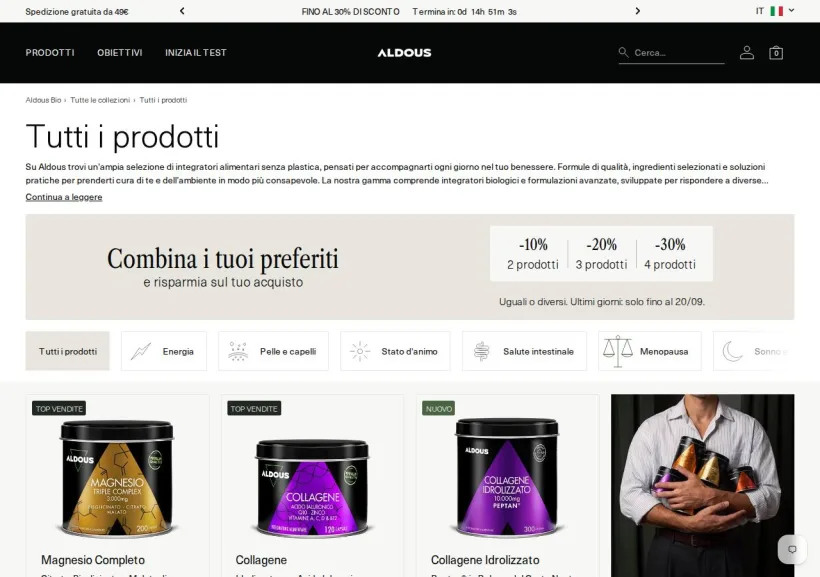 Schermata della pagina offerta di Aldous Bio