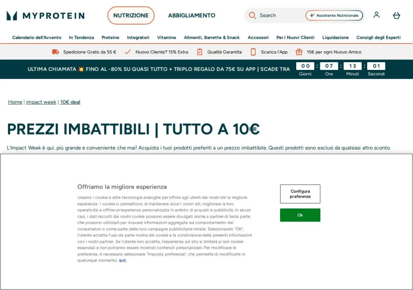 Schermata della pagina offerta di MyProtein