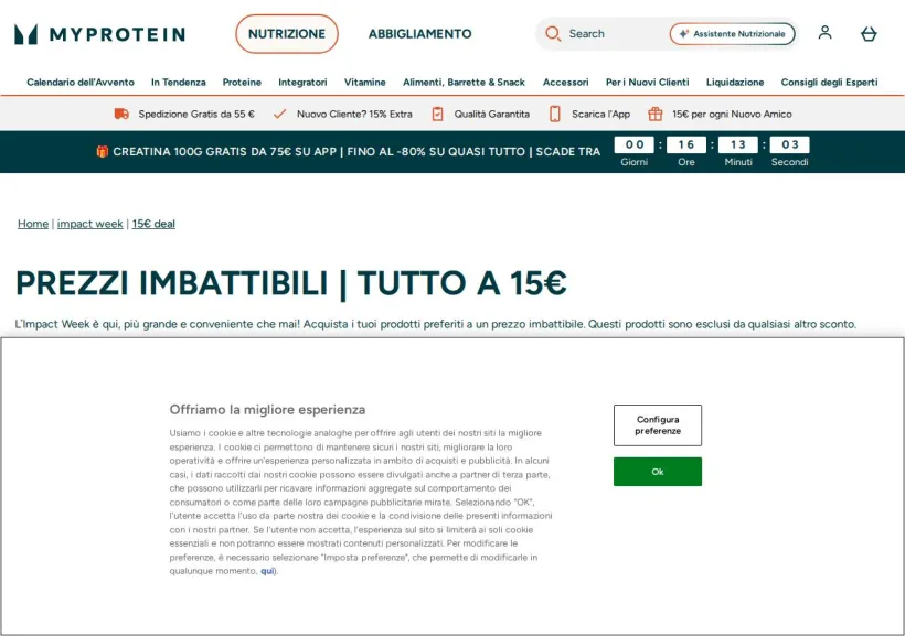 Schermata della pagina offerta di MyProtein