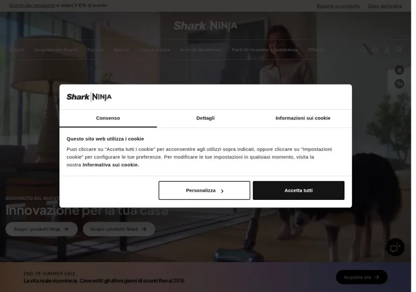Schermata della pagina offerta di Shark