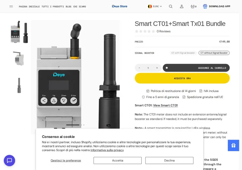 Schermata della pagina offerta di Deye