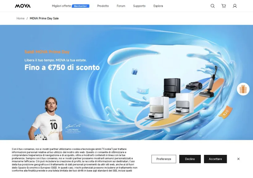 Schermata della pagina offerta di Mova