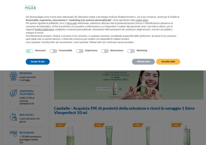 Schermata della pagina offerta di Farmacia Igea