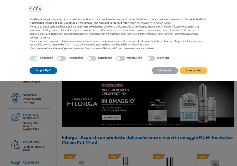 Schermata della pagina offerta di Farmacia Igea