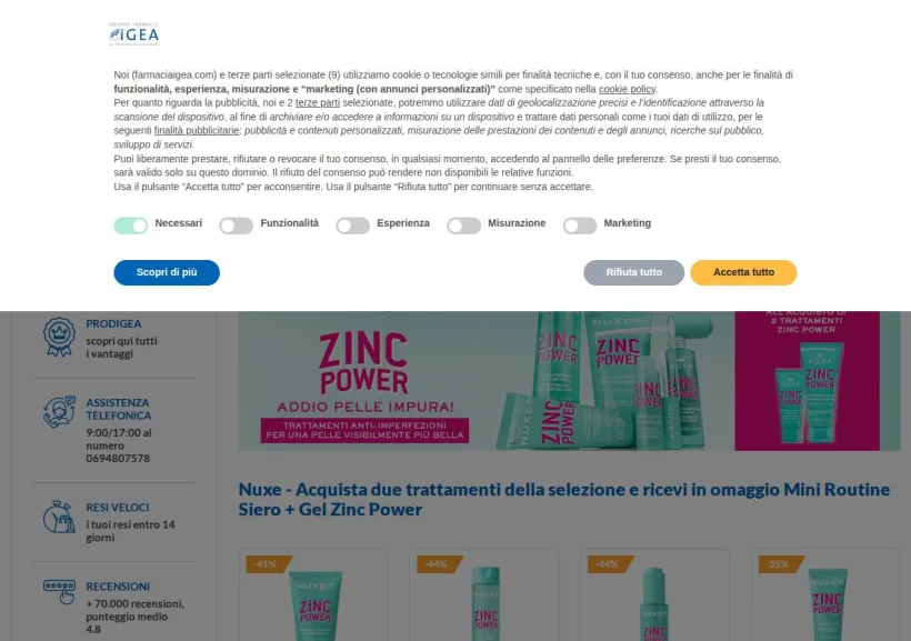 Schermata della pagina offerta di Farmacia Igea