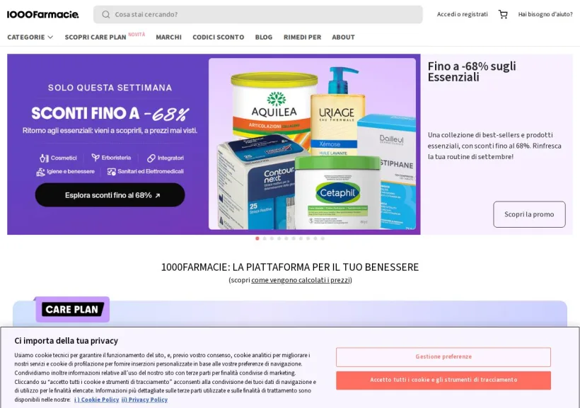 Schermata della pagina offerta di 1000Farmacie