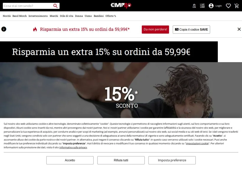 Schermata della pagina offerta di EMP Italia