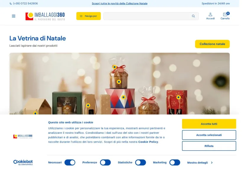 Schermata della pagina offerta di Imballaggi 360