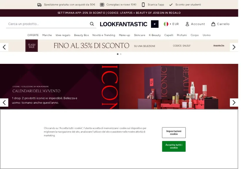 Schermata della pagina offerta di Look Fantastic