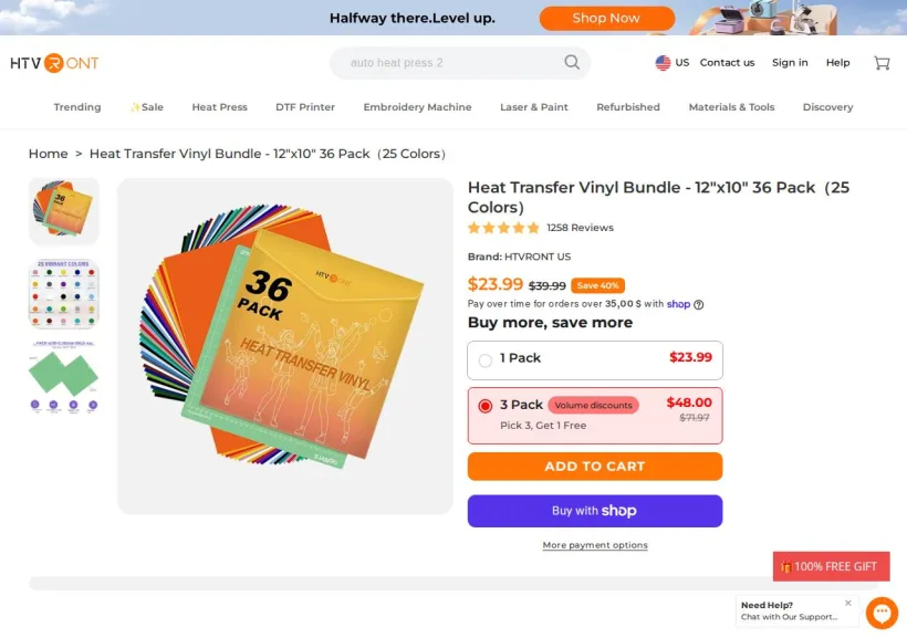 Schermata della pagina offerta di HTVRont