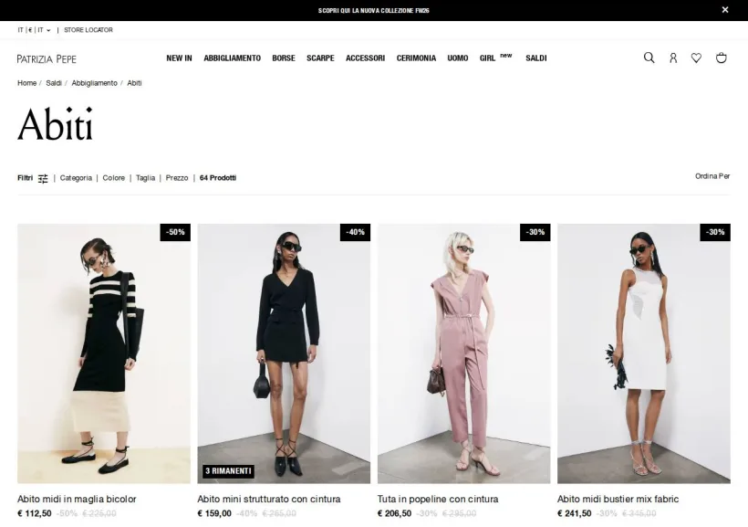 Schermata della pagina offerta di Patrizia Pepe