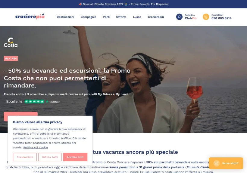 Schermata della pagina offerta di Crocierepiù 