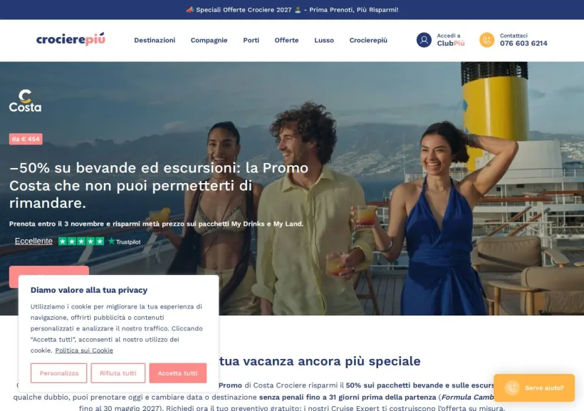 Schermata della pagina offerta di Crocierepiù 