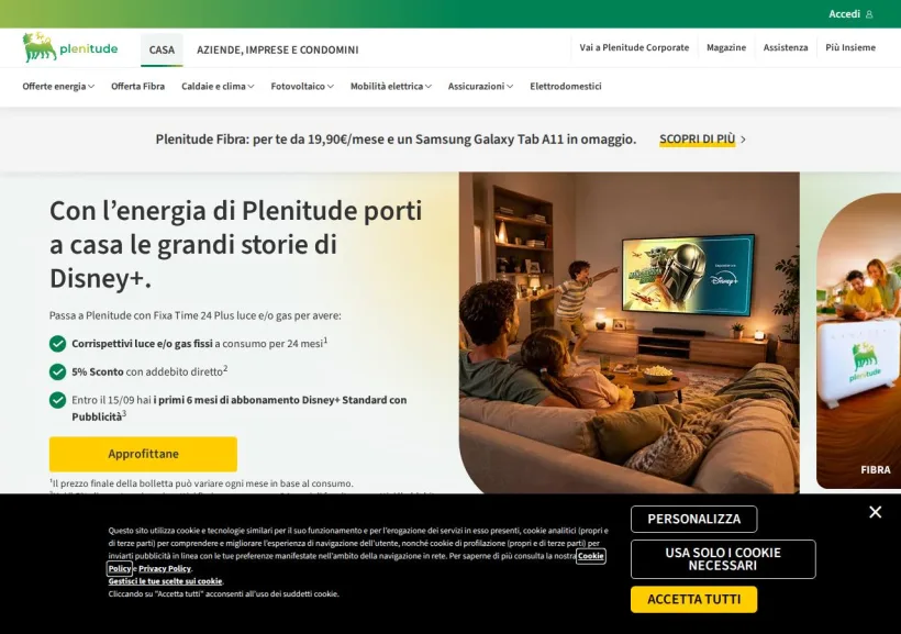Schermata della pagina offerta di Eni Plenitude